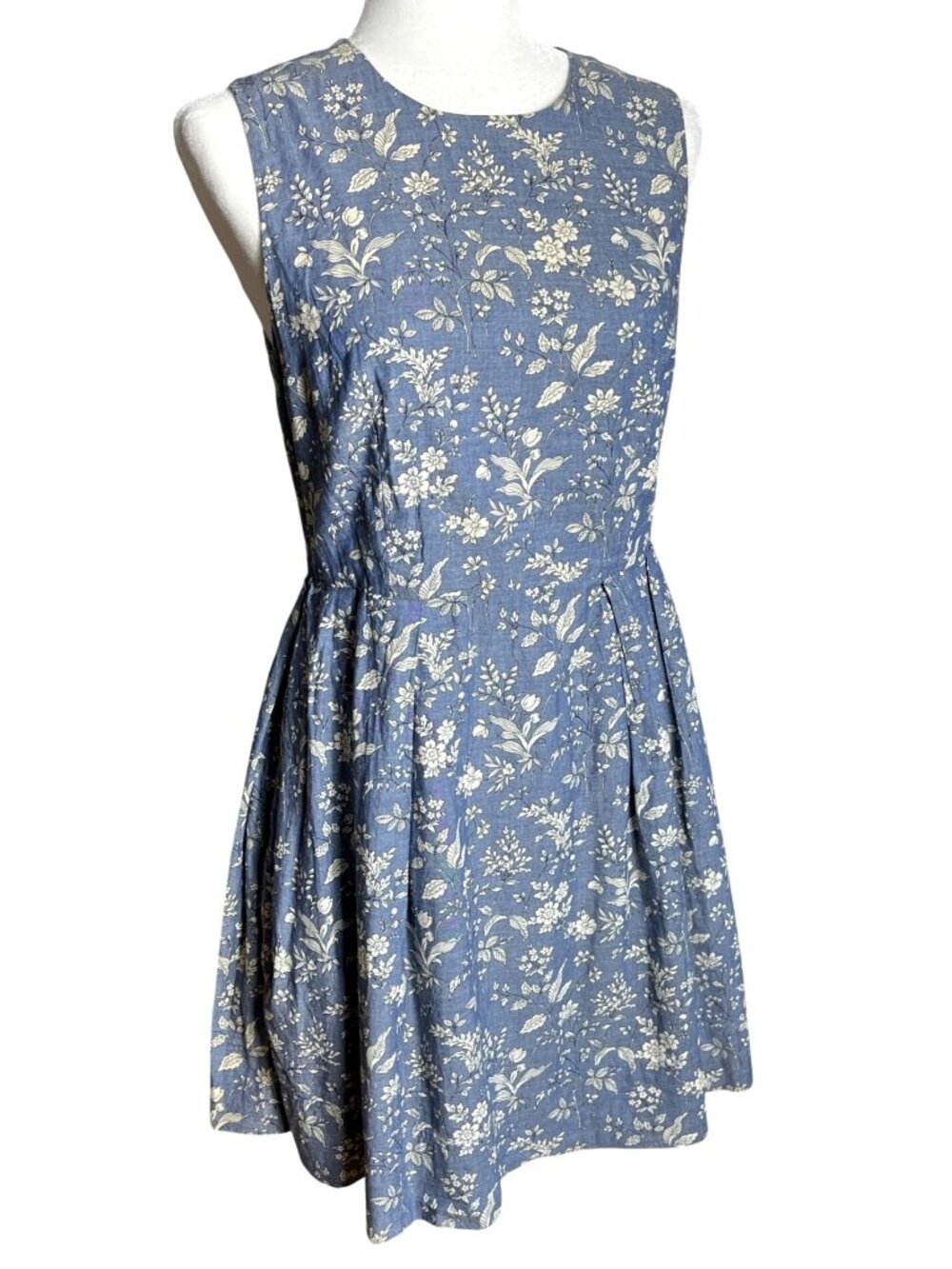 Gap Blue Floral Dress Knee Length Mini Fit Flare Cotton Retro 50s Pockets Wom 4